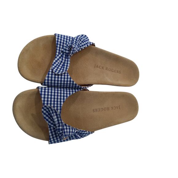 Jack Rogers Gingham knot bow slide sz 8.5 Boho Cottagecore beachy coastal chic - Picture 3 of 8